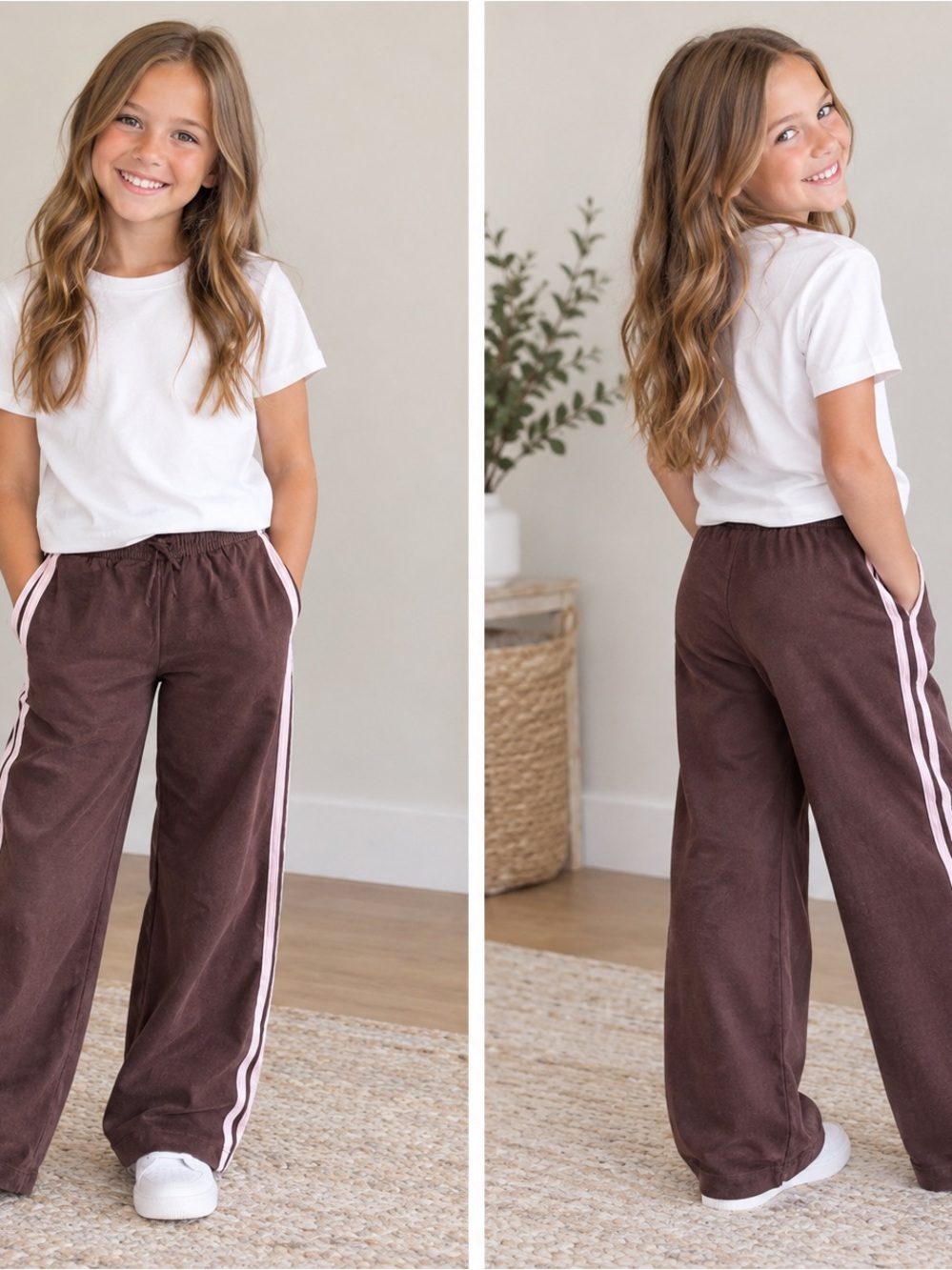 Zara Kids- Brown Track Pants with Pink Side Stripe